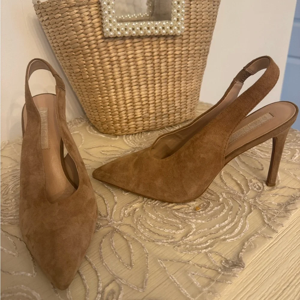 Mango Taupe women’s Suede Slingback stiletto